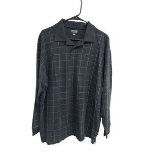 Roundtree & Yorke Silky Finish Black Checked Long-Sleeve Polo Shirt Sz L